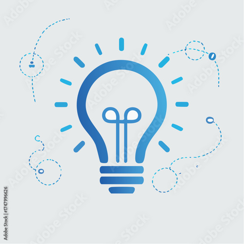 Wallpaper Mural A glowing blue light bulb icon representing ideas, innovation, and creative thinking, surrounded by abstract dashed lines and circles on a light grey background. Torontodigital.ca