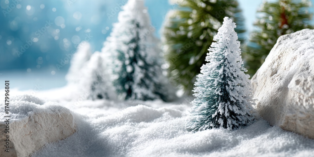 Fototapeta premium Beautiful Snowy Forest Scene with Pine Trees
