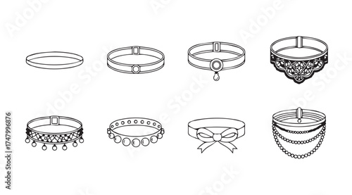 Collection of hand drawn elegant bracelets and necklaces for fashion design and jewelry concepts vector