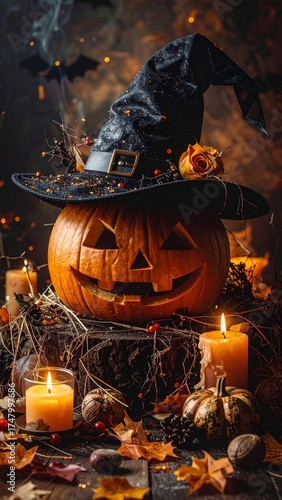 Halloween, festividad internacional del Día de los Muertos. Calabazas y castillos terroríficos.

