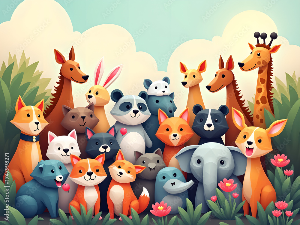 Naklejka premium Harmonious animal gathering