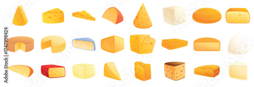 cheese icons set cartoon style