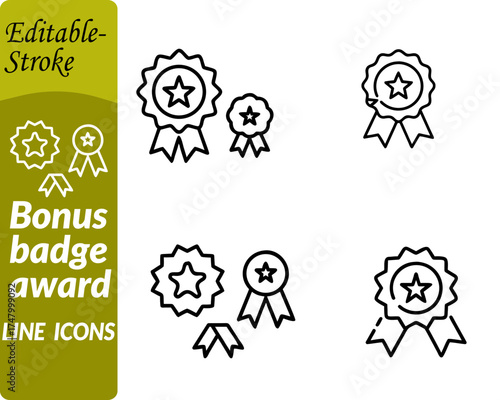 Bonus badge award icon. character designed in a modern flat vector style. featuring a medal ribbon or circular badge with a star trophy or gift symbol in the center to represent reward or achievement.