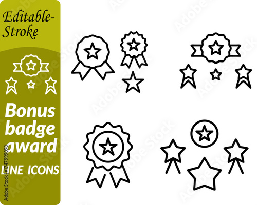 Bonus badge award icon. character designed in a modern flat vector style. featuring a medal ribbon or circular badge with a star trophy or gift symbol in the center to represent reward or achievement.