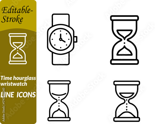Time icon featuring an hourglass wristwatch. Or wall clock to represent the concept of time deadlines and schedules. Designed in a flat, minimal vector style with clean lines and soft gradients.