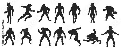 illustration of a roaring tiger man silhouette vector tiger