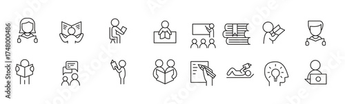 Learning & Reading icon set in thin line style