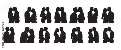 man kissing pregnant wife silhouette white background