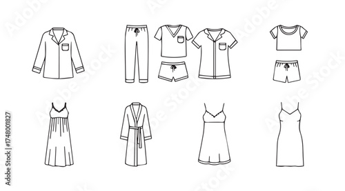 Collection of hand drawn fashion apparel sketches clothing designs for womenswear and loungewear vector