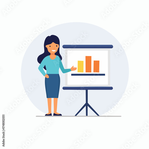 Wallpaper Mural A smiling woman presenting a bar chart on a whiteboard, illustrating business data. Torontodigital.ca