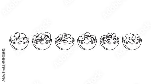 Set of six hand drawn whiskers on for animal grooming and pet care themes vector