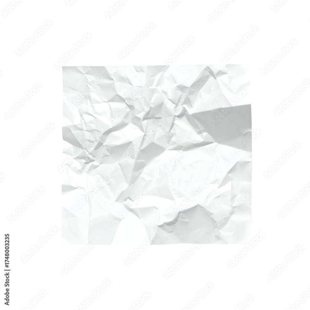 Fototapeta premium Close-up of crumpled white paper against a stark black background. Deep folds & shadows present