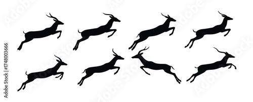  nine leaping antelope silhouettes jumping graceful wild 