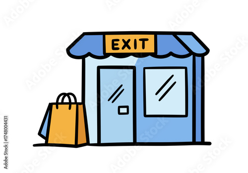Store exit with shopping bags in colorful illustration for Black Friday  