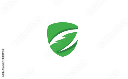 Illustration of shield and leaf. nature logo vector.
