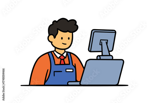 Store staff assisting customers at checkout counter during Black Friday  