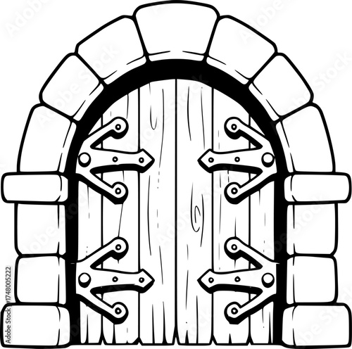 Medieval door vector cartoon icon. Vector illustration castle doors on white background.