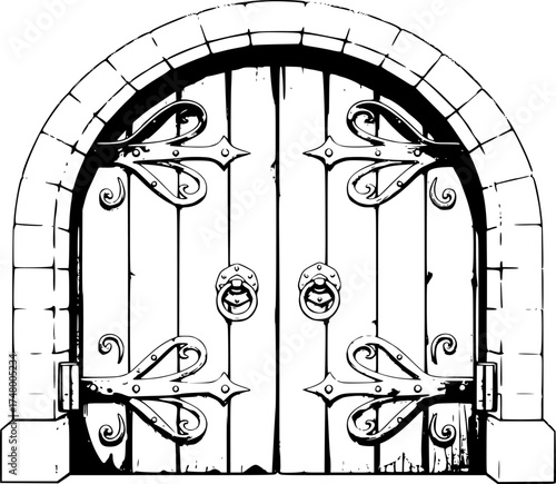 Medieval door vector cartoon icon. Vector illustration castle doors on white background.