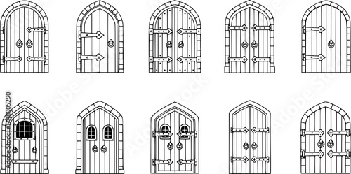 Medieval door vector cartoon icon. Vector illustration castle doors on white background.