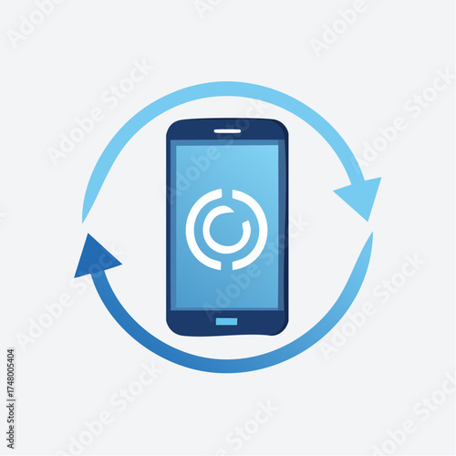 Wallpaper Mural Smartphone with circular refresh arrows indicating data synchronization or update process. Torontodigital.ca