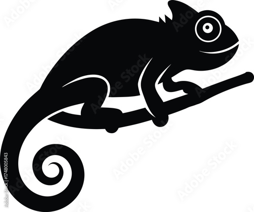 Chameleon on Branch Silhouette Icon