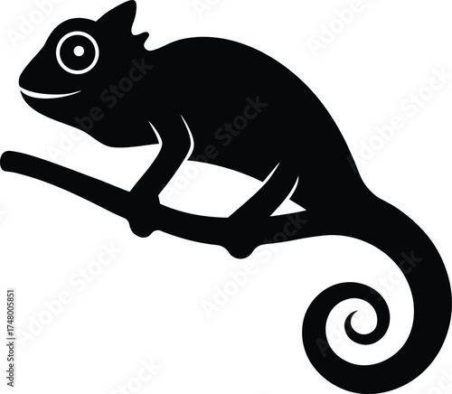 Chameleon on Branch Silhouette Icon