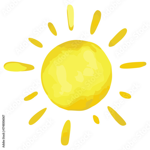Watercolor sun. Editable color vector