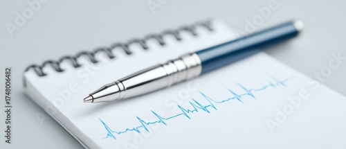 Wallpaper Mural Silver Pen Resting on a Notepad with Heartbeat Line Illustration on Gray Background Torontodigital.ca