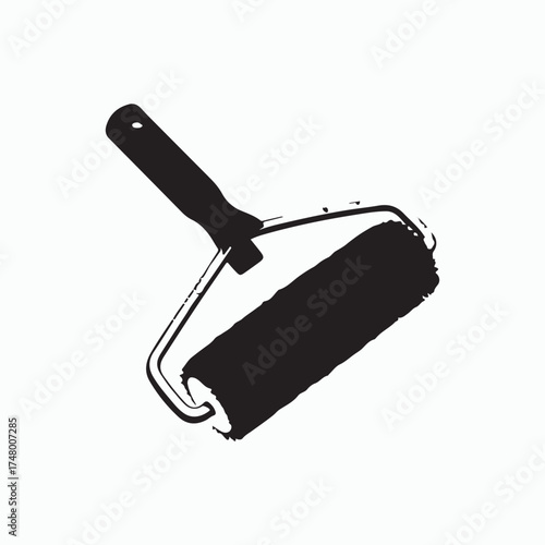 Painting Tool Silhouette: A striking black and white illustration of a paint roller, a tool essential for painting projects. The image highlights its cylindrical form, handle, and overall shape.
