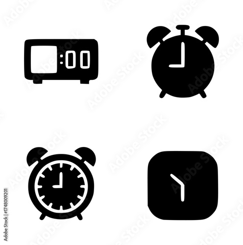 alarm clock silhouette set, isolated background