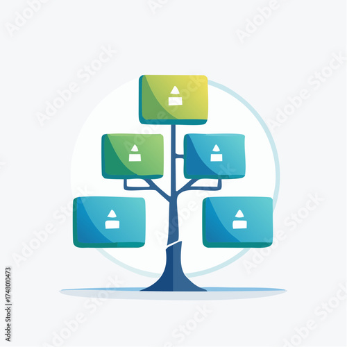 Stylized tree diagram with boxes representing hierarchical structure.