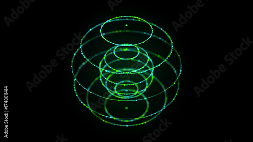 Technology green sphere with connecting dots and lines. Digital abstract network structure. 3D rendering.