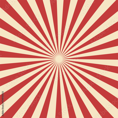 Circus background and spiral retro rays vector pattern. Vintage poster of red white sun or star burst radial lines with grunge texture, circus, carnival, summer fair or chapiteau backdrop