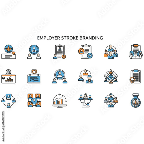 Comprehensive Human Resources (HR) & Workplace Management Vector Icons: Talent, Onboarding, Culture, Compensation, Growth, and Work-Life Balance Elements
