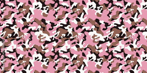 Modern pink camouflage pattern vector design for army clothing, textile print, fabric surface, and stylish military inspired fashion artwork