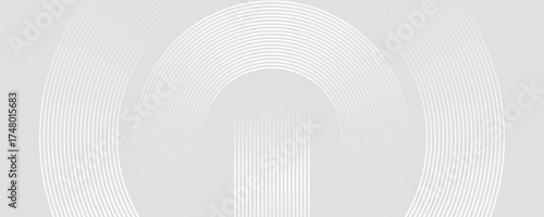 Abstract gray background with glowing white lines circles. Vector Illustration