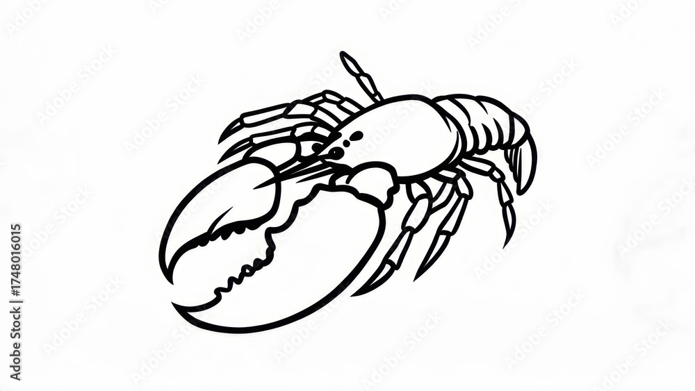 Obraz premium Simple black and white line art illustration of a lobster.