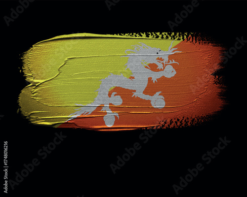 Bhutan National flag brush painted on black background