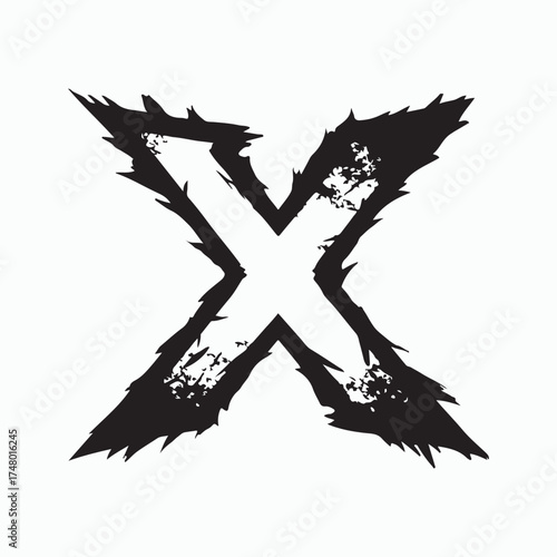 Bold X Graphic: A striking black and white graphic of the letter X, with a bold, textured design, perfect for adding a touch of edgy style to any project.