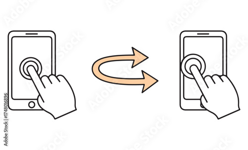 Finger touching a smartphone screen and swiping isolated on white background