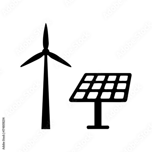 Renewable Energy A Wind Turbine and Solar Panel Illustration for Sustainability