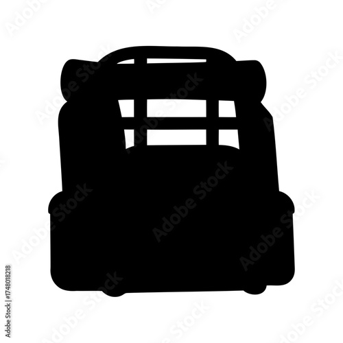 Silhouette of an OldFashioned Van Packed for Adventure with Luggage on Top