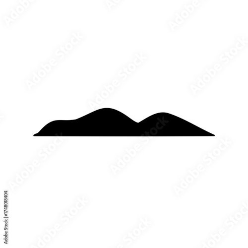 Minimalist black silhouette depicting rolling hills or sand dunes against white background