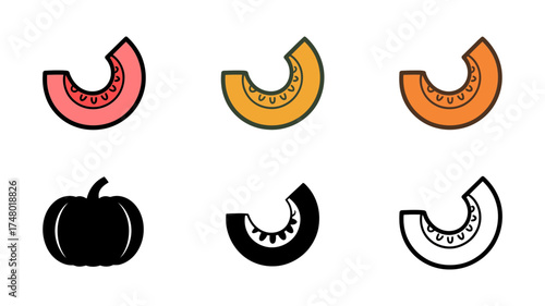 Vector art of collection of pumpkin and melon slices icons