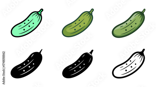 Vector art of collection of six cucumber icons in various colors and styles