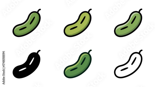 Vector art of assortment of six green cucumber icons in different styles