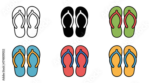 Vector art of assortment of flipflops in different colors and styles