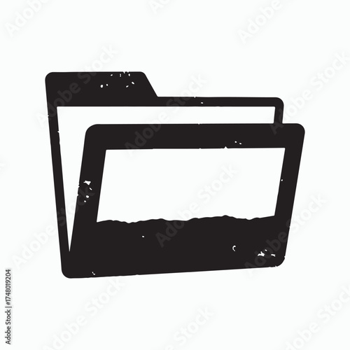 File Folder Icon: A minimalist black and white illustration of an open file folder. Emphasizing simplicity, data organization, and digital management. 