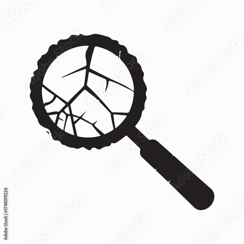 Magnifying Glass: A close-up shot of a magnifying glass, cracked glass, symbolizing fragility and the scrutiny of examining an issue or problem.
