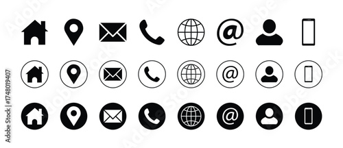 Contact icons set vector illustration. Web icon set. black and white icons set isolated background.